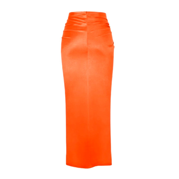 Micas Women's Medium Orange Twist Detail High Slit Sexy Cocktail Midi Skirt - Picture 2 of 5